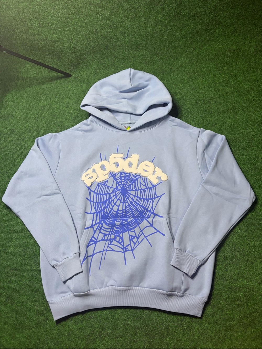 Unbranded Light Blue Crewneck Hoodie with Spider Web Graphic